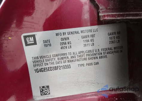 2011 Buick Lacrosse Cxs z USA, uszkodzony, nr VIN 1G4GE5ED3BF219393